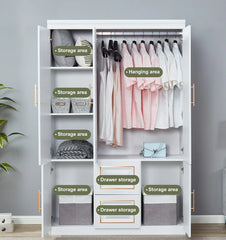 YG-5 Armoire Wardrobe  74" H 3 Doors 2 Drawers White Bedroom Wardrobe Armoire Closet Freestanding Clothes Storage Armoire Organizer with Hanging Rod Shelves Clothes Cabinet for Bathrooms Clothes Storage